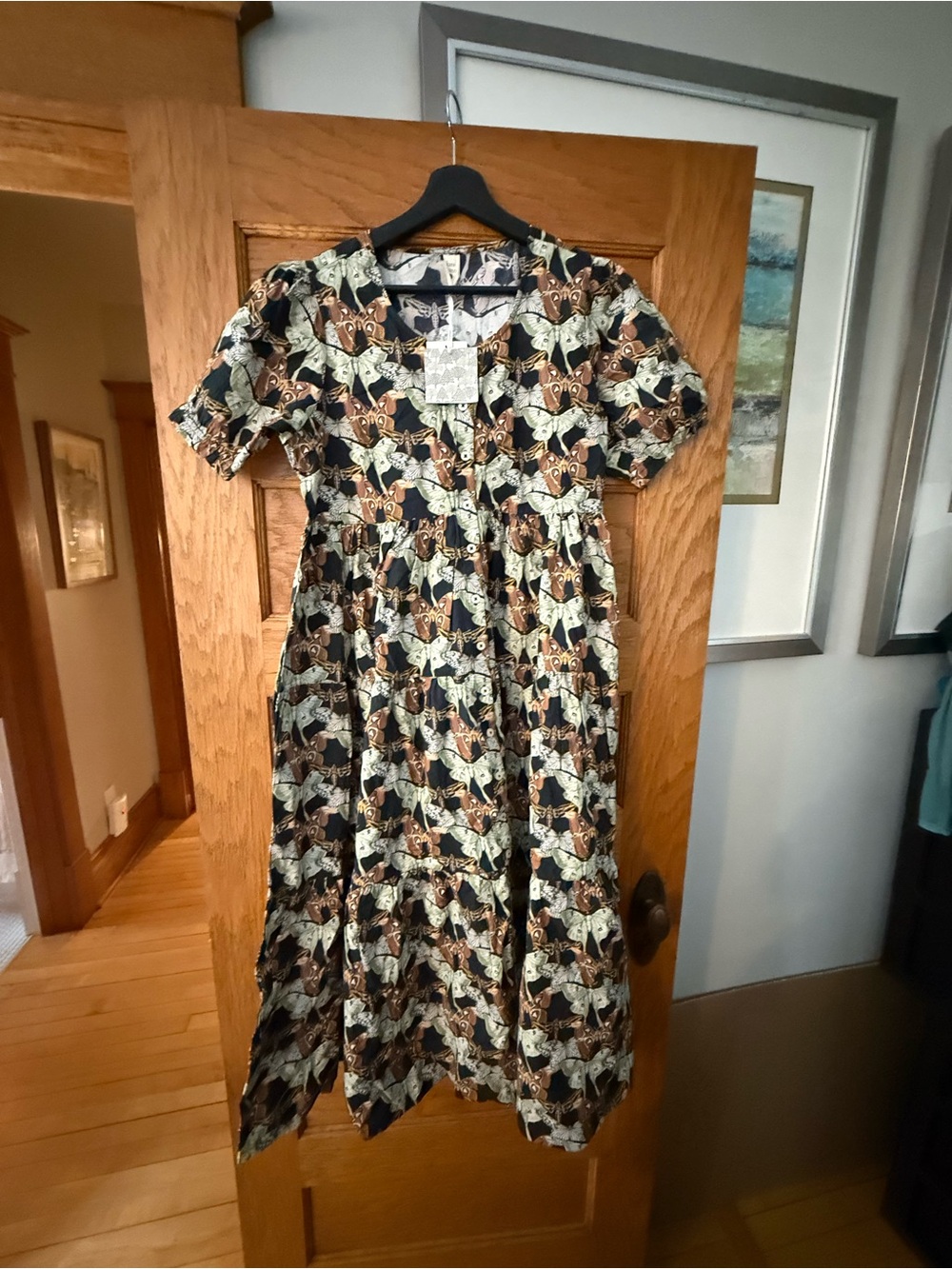 kate quinn womens puff sleeve button prairie dress wallpaper moth